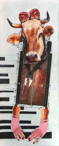 "Handwerks-G.Selle Kuh" Collage/Malerei auf Leinwand © GINE SELLE 2024