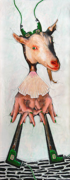 "Handwerks-G.Selle Ziege" Collage/Malerei auf Leinwand © GINE SELLE 2024